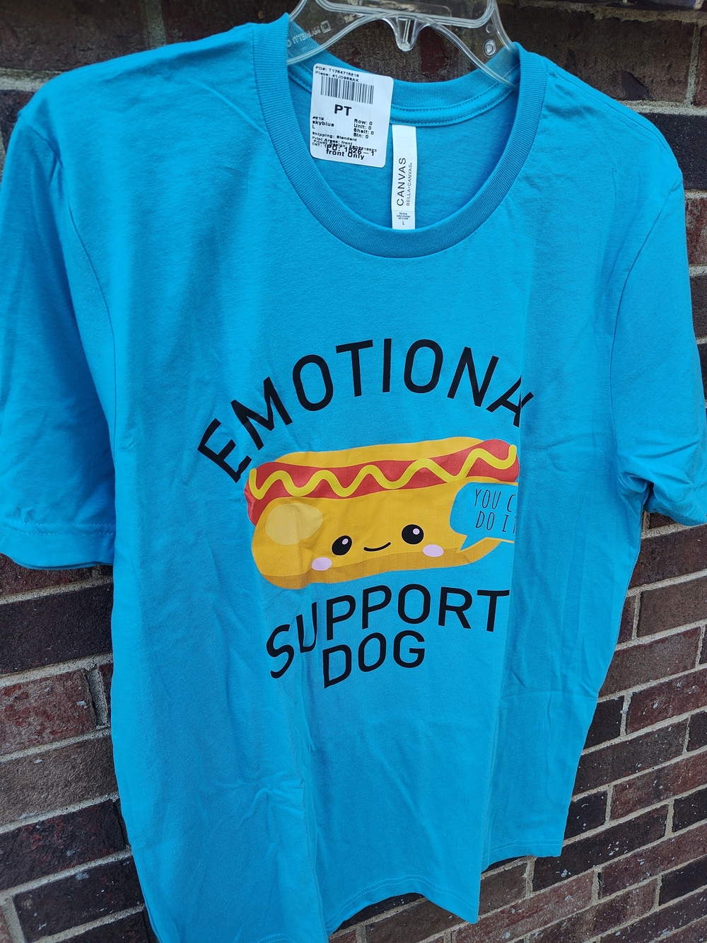 Bella Canvas Turquoise Graphic 'Emotional Support Dog' Tee with Yellow Hot Dog